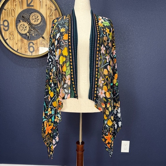 Anthropologie Vismaya Multicolor Floral & Fruit Sheer Kimono Topper One Size - Picture 2 of 8